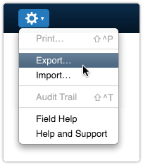 Export option in Actions menu