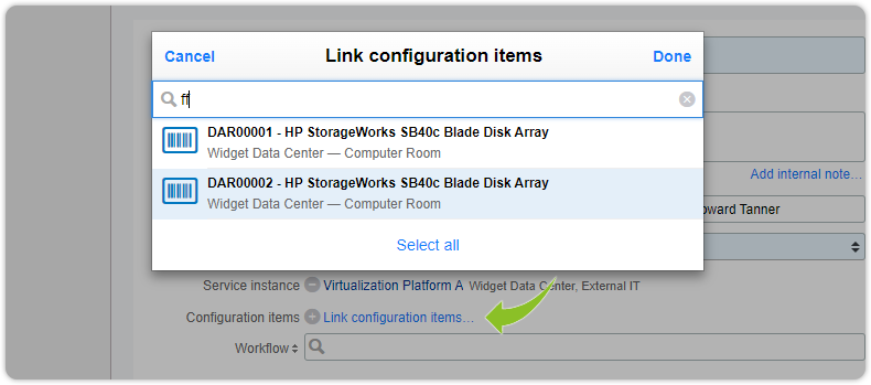 Link configuration item to request