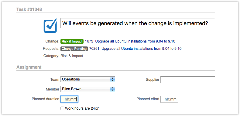 Risk and impact task with planned duration and planned effort fields