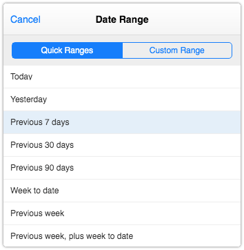 Quick range previous 7 days