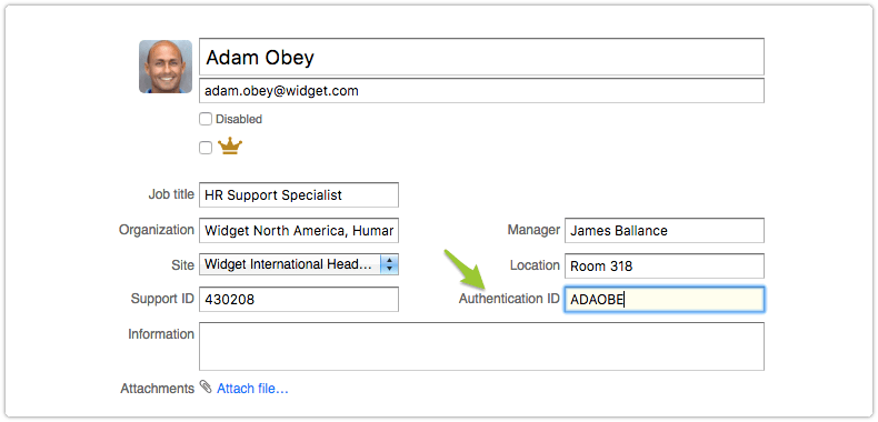 Authentication ID field on the Person form