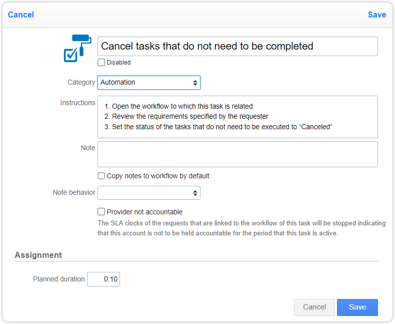Automation task category form