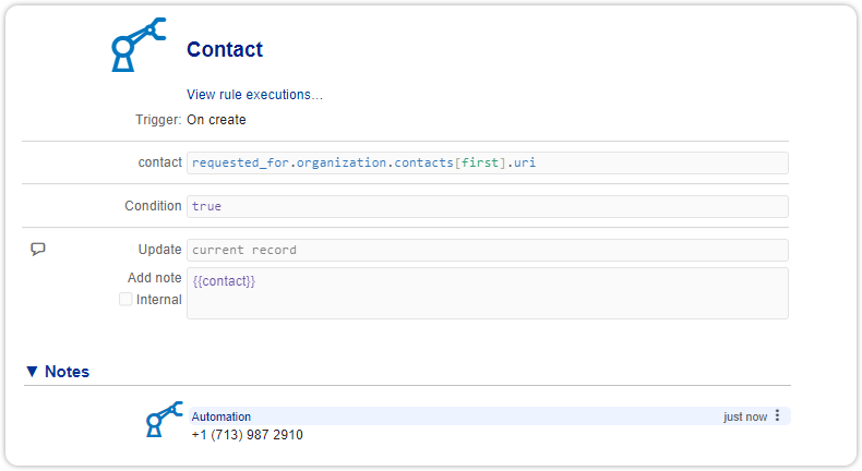 Automation rule organization contact