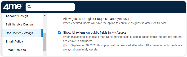 UI extensions settings