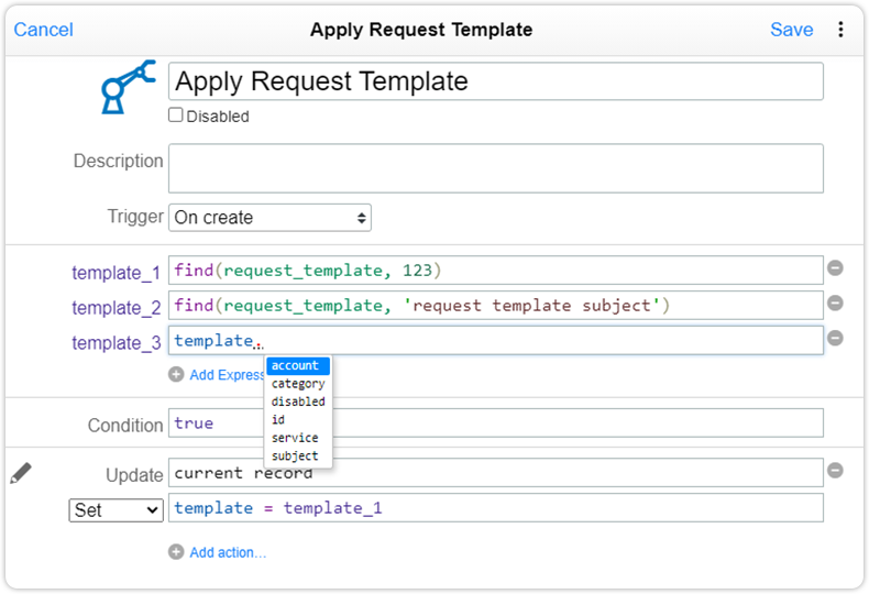 Automation rule request template examples