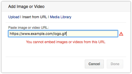 Cannot embed images or videos from this URL