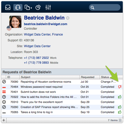 Satisfaction icons in Service Desk console