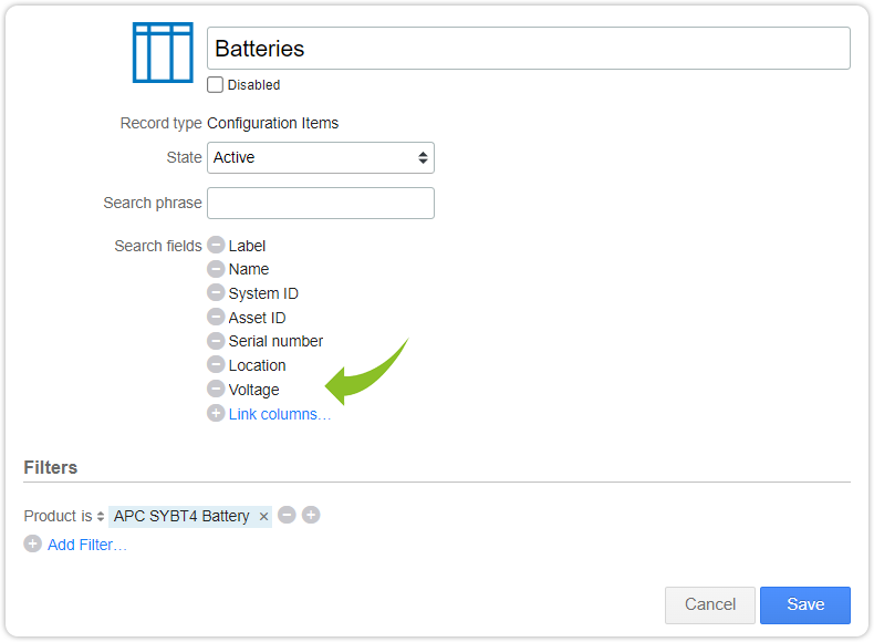 Custom view search fields