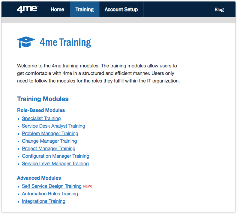 4me Online Training Modules