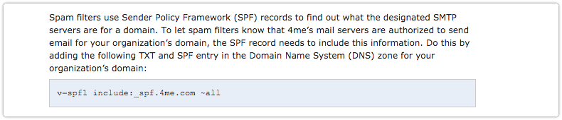 Sender policy framework (SPF) for 4me