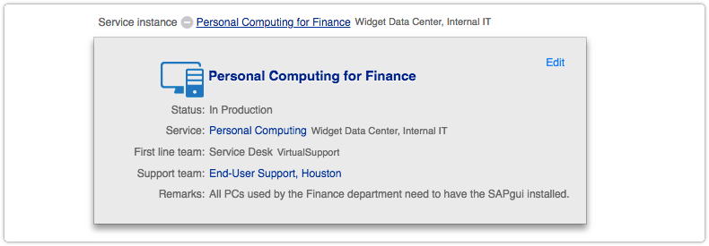 Preview of service instance with request in Edit mode