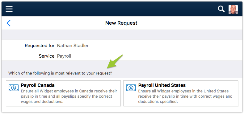 Service instance selection in 4me Self Service