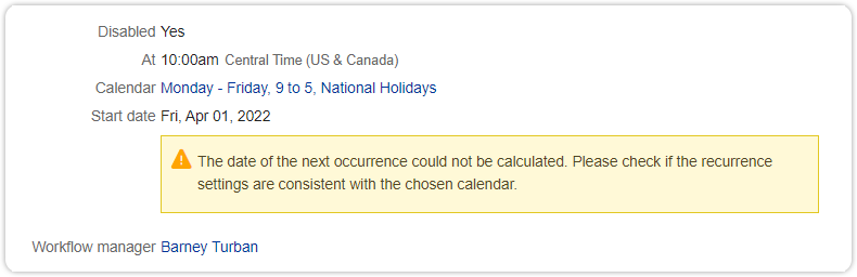 Recurring workflow warning
