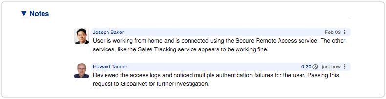 Note with time spent in header