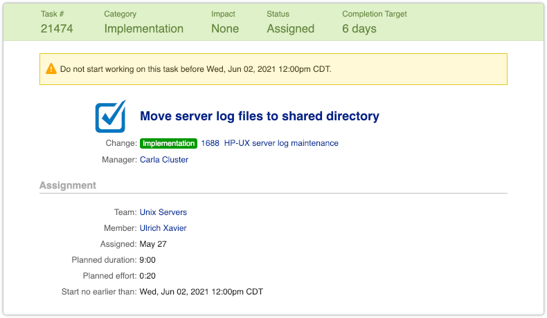 Task in View mode with Start no earlier than warning