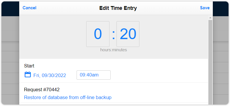 Edit time entry start