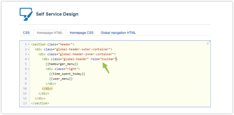 ARIA attribute in Self Service homepage design