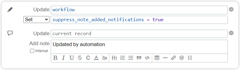 Suppress notification automation rule