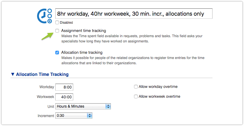 Timesheet settings for Allocation time tracking only