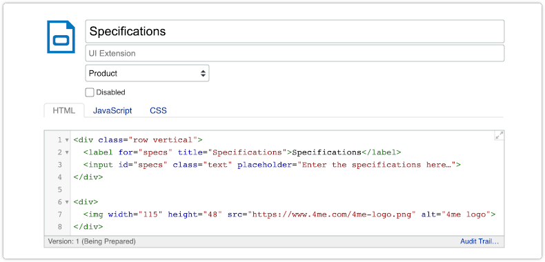 UI extension with placeholder and image text in Edit mode