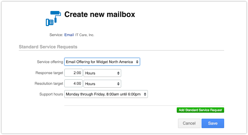 Selecting a service offering in request template
