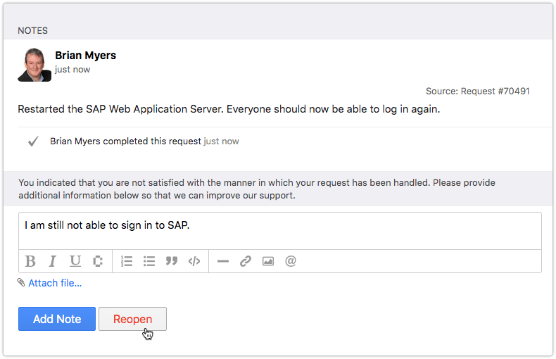 Reopening a completed grouped request in 4me Self Service