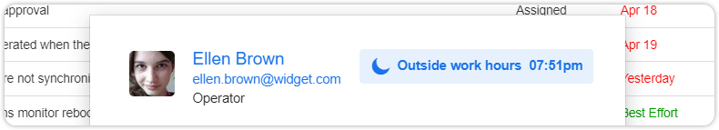 Person preview outside work-hours