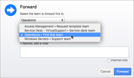 Forward popup with responsible teams suggested