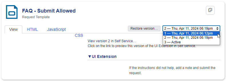 UI Extension version