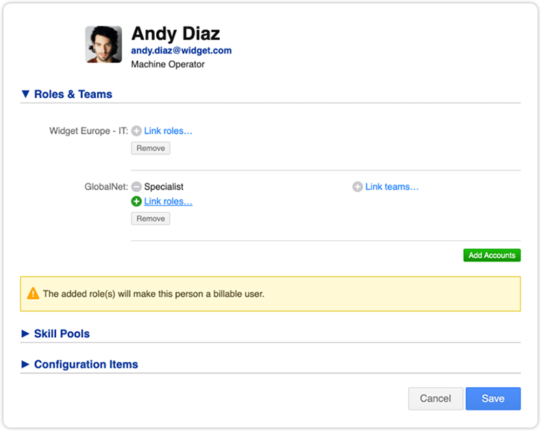 Warning billable user