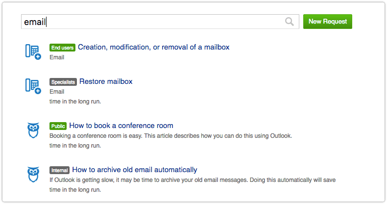 Visibility indicator for request templates