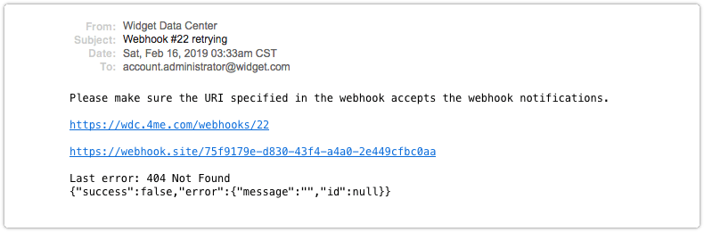 Service unable to accept webhook email notification