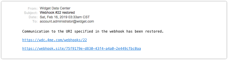 Communication has been restored email notification