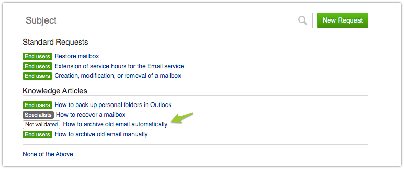 Not validated knowledge article in Service Desk console