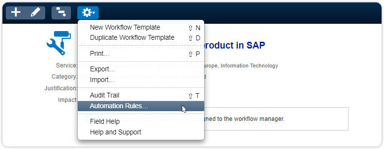 Automation rules workflow template