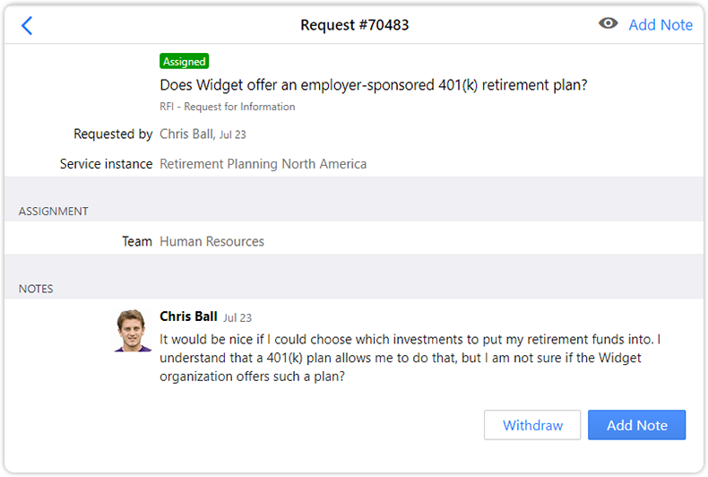 Open request add note