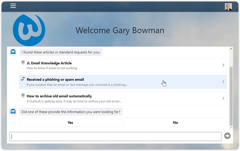 Virtual agent search results