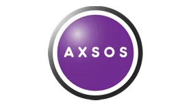 A purple button with the word axso on it