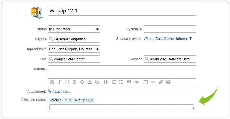 Alternate names configuration items software