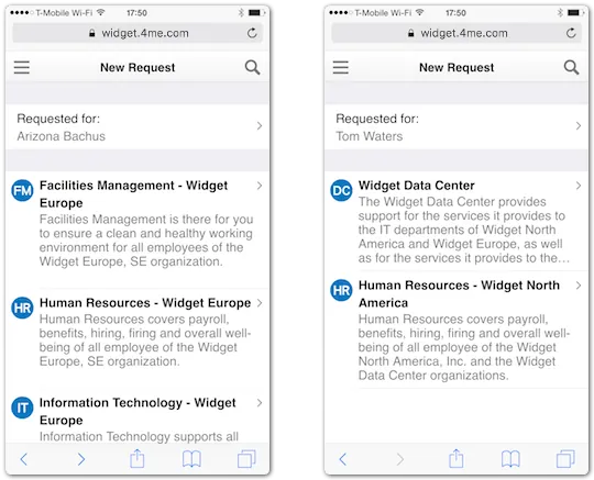 4me support domains on smartphone browser of different users