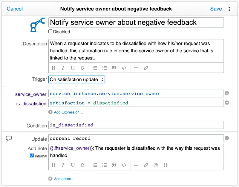 Automation rule triggered on satisfaction update