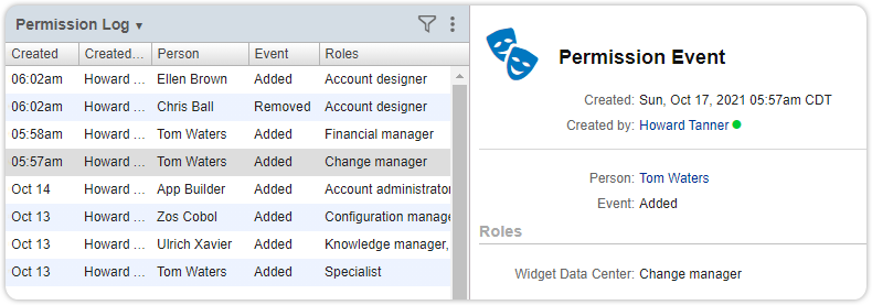Permission log events