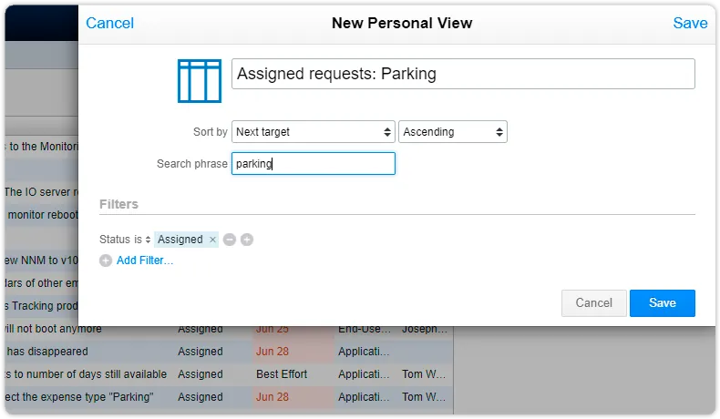 Personal view with sort