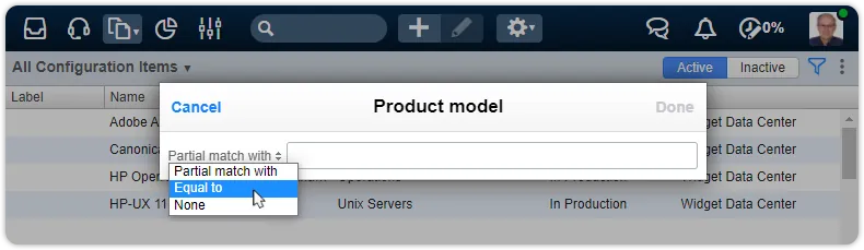 Product model filter configuration items