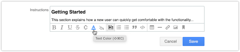 Text color icon in text formatting bar