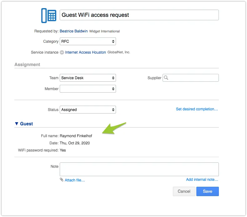 A screenshot of the guest wifi access request form