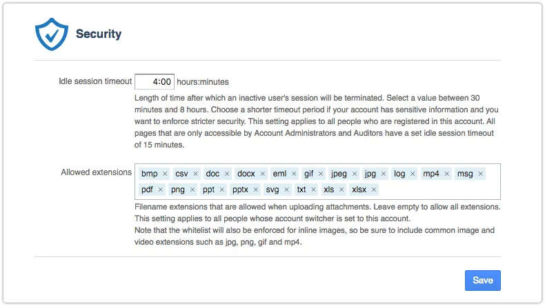 Allowed file extensions of attachments