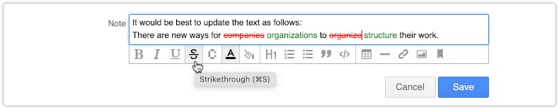 Note with strikethrough and colored text