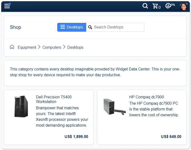 Shop categories self service