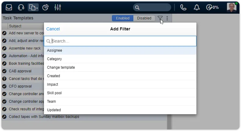 New filters for task templates